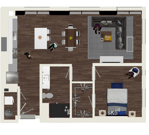 Floor plan for 1 bed, 1 bath
